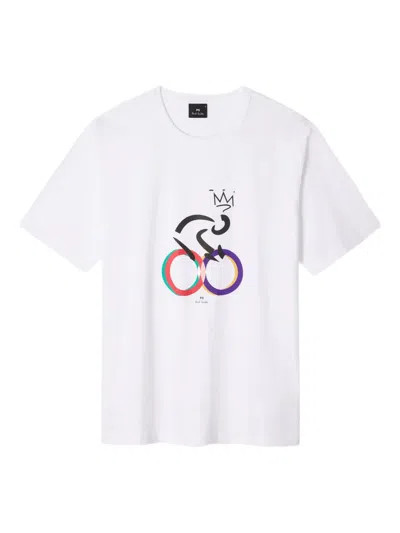 Ps By Paul Smith Cyclist-print Cotton T-shirt In White