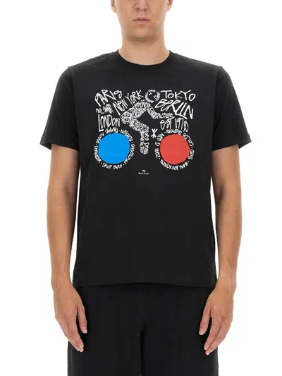 Ps By Paul Smith Cyclist Print T-shirt In Black