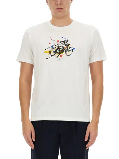Ps By Paul Smith Cyclist Print T-shirt In White