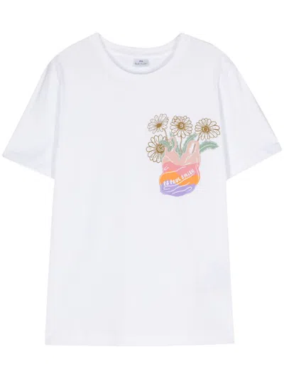 Ps By Paul Smith Daisy Print Cotton T-shirt In White