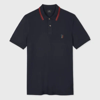 Ps By Paul Smith Dark Blue Stretch-cotton 'broad Stripe Zebra' Polo Shirt
