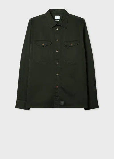Ps By Paul Smith Dark Green Casual-fit Garment-dyed Sateen Shirt