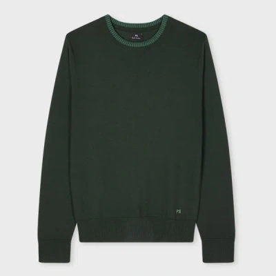 Ps By Paul Smith Dark Green Contrast-collar Merino Wool Sweater