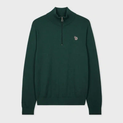 Ps By Paul Smith Dark Green Cotton-blend Zebra Logo Half Zip Sweater