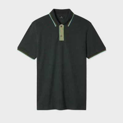 Ps By Paul Smith Dark Green Polo Shirt With Stripe Tipping In Black
