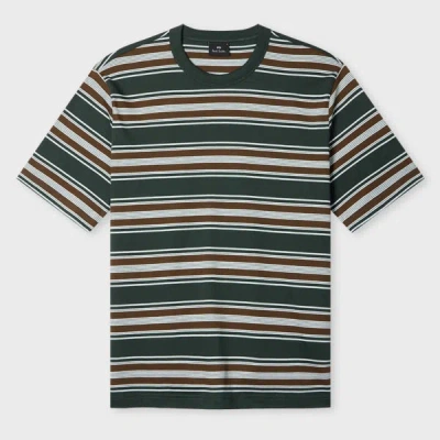 Ps By Paul Smith Dark Green Stripe Cotton T-shirt In Multi