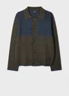 Ps By Paul Smith Dark Khaki And Navy Block Cotton-wool Knit Cardigan Green In Green