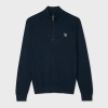 Ps By Paul Smith Dark Navy Cotton-blend Half Zip Zebra Logo Sweater Blue In Blue