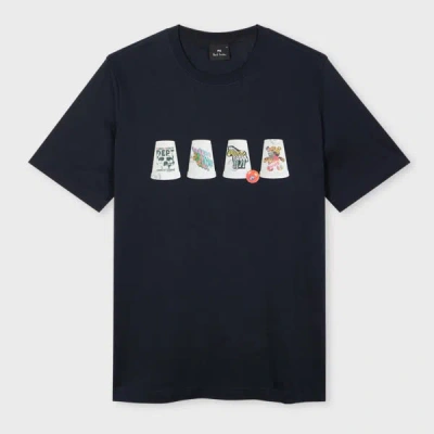 Ps By Paul Smith Dark Navy 'cups' Print T-shirt Blue