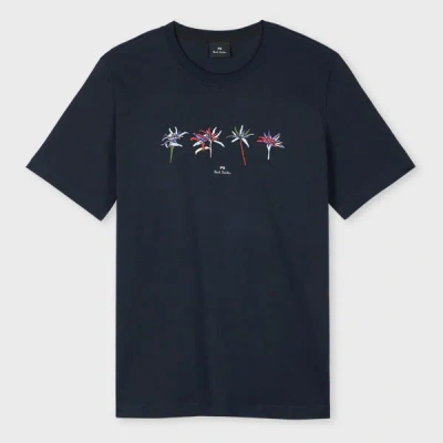 Ps By Paul Smith Dark Navy 'edelweiss' Print T-shirt Blue