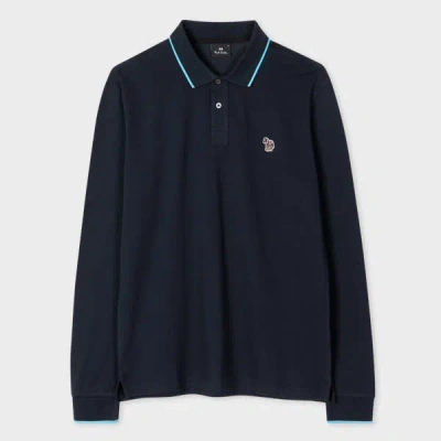 Ps By Paul Smith Dark Navy Organic Cotton Zebra Logo Long-sleeve Polo Shirt Blue