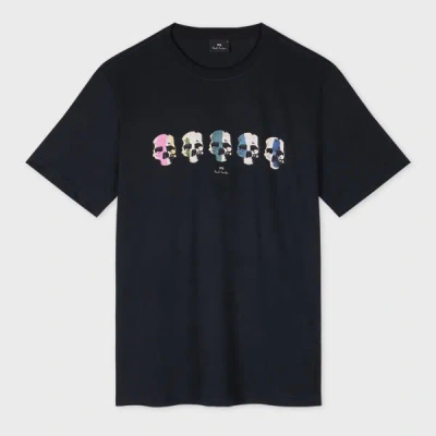 PS BY PAUL SMITH DARK NAVY 'SKULLS' PRINT T-SHIRT BLUE