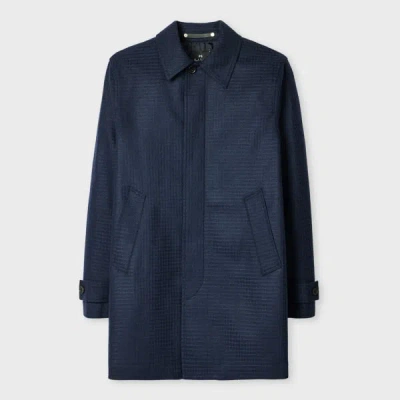 Ps By Paul Smith Dark Navy Wool-blend Check Coat Blue