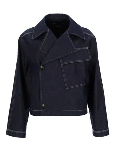 Ps By Paul Smith Denim Solid Shirt Collar Jacket In Blue