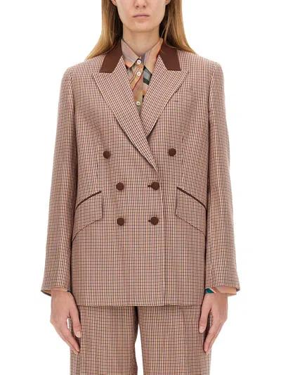 Ps By Paul Smith Double Breasted Check Pattern Blazer In Brown