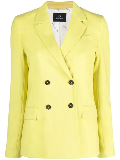 Ps By Paul Smith Double-breasted Wool Blazer In Acid Yellow