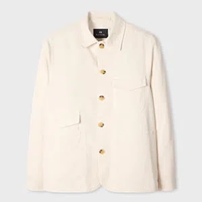 Ps By Paul Smith Ecru Bedford-weave Cotton-linen Chore Jacket White In Pink