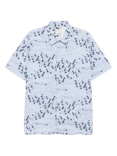 Ps By Paul Smith Ecru 'jasmine' Print Short-sleeve Shirt In Blue