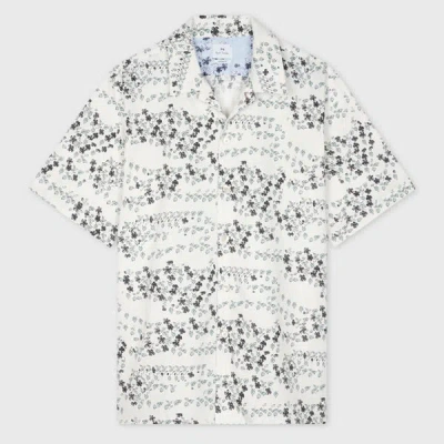 Ps By Paul Smith Ecru 'jasmine' Print Short-sleeve Shirt White