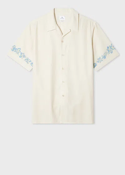 Ps By Paul Smith Ecru Lyocell-cotton Floral Trim Short-sleeve Shirt White