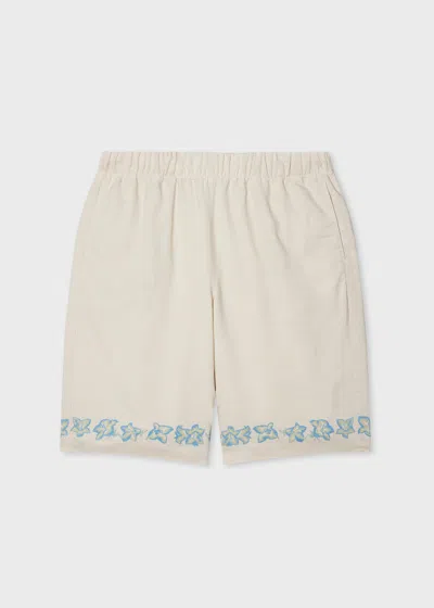 Ps By Paul Smith Ecru Lyocell-cotton Floral Trim Shorts White