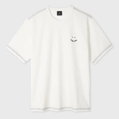 Ps By Paul Smith Ecru Pigment Dyed 'happy' T-shirt White