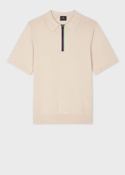Ps By Paul Smith Ecru 'sports Stripe' Zip Knitted Cotton Polo Shirt White