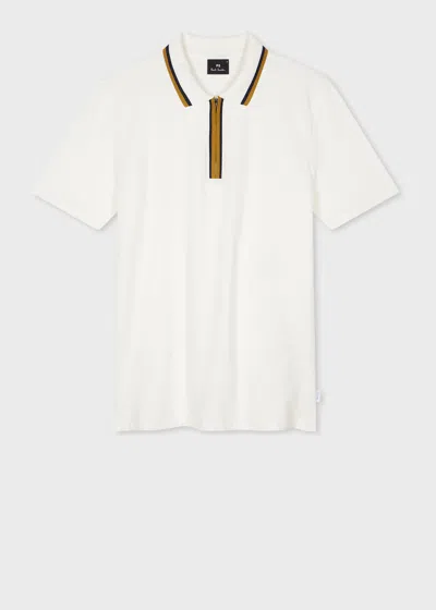 Ps By Paul Smith Ecru Zip-neck Polo Shirt With Contrast Tipping White