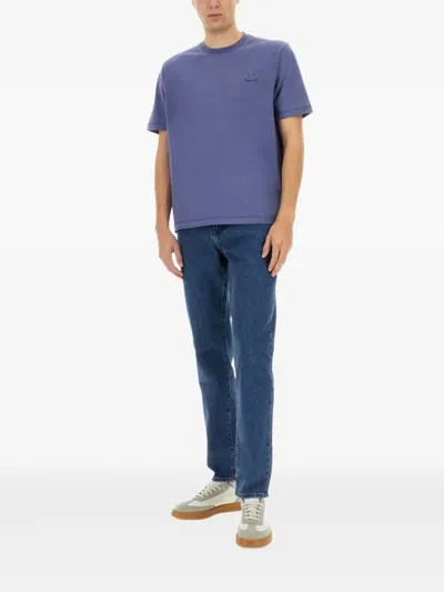 Ps By Paul Smith Embroidered Cotton T-shirt In Blue