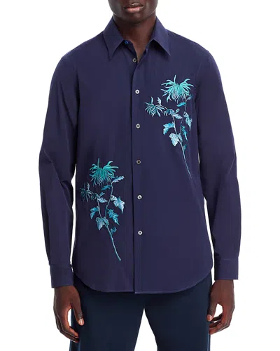 Ps By Paul Smith Embroidered Long Sleeve Button Front Shirt In Navy