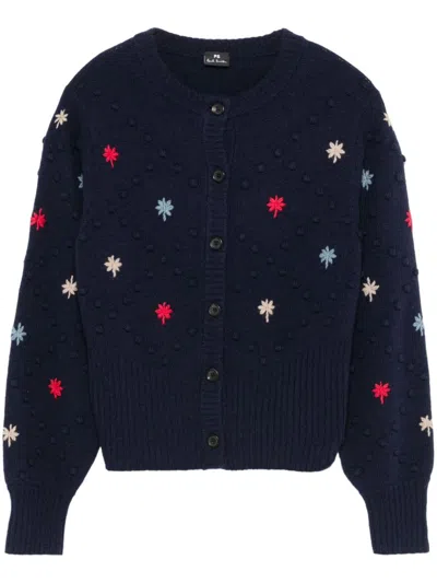 Ps By Paul Smith Embroidered-motif Cardigan In Blue