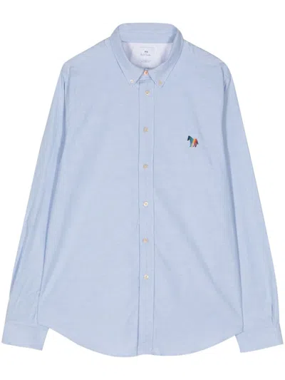 Ps By Paul Smith Embroidered Zebra Cotton Shirt In Blue