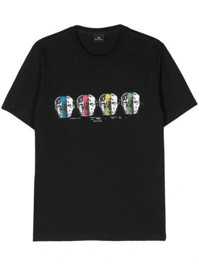 Ps By Paul Smith Faces Print Cotton T-shirt In Black