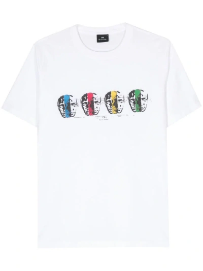 Ps By Paul Smith Faces Print Cotton T-shirt In White