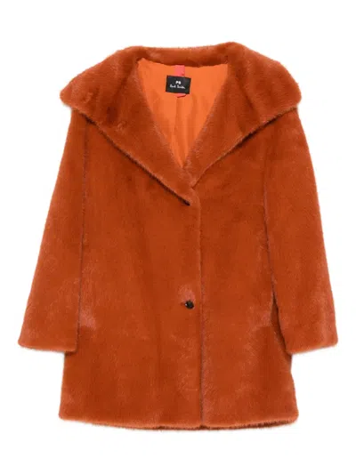 Ps By Paul Smith Faux Fur Single-button Coat In Orange
