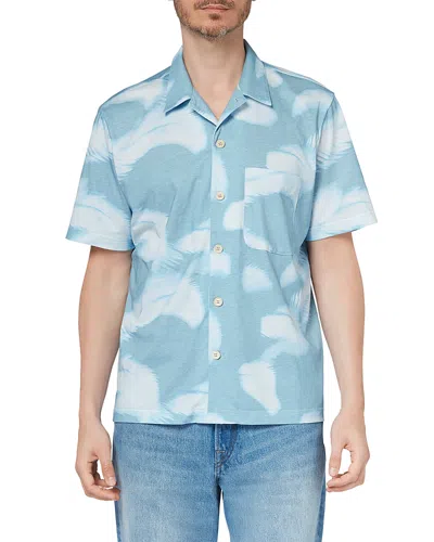 Ps By Paul Smith Feather Print Short Sleeve Shirt In Blue