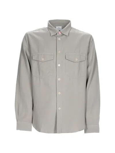 Ps By Paul Smith Flap-pocket Long-sleeve Shirt In Gray