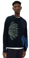 Ps By Paul Smith Navy 'half Tone Floral' Crew Neck Knitted Sweater Blue In Very Dark Navy