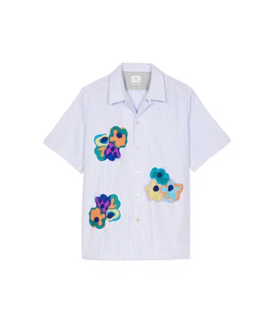 Ps By Paul Smith Floral-embroidered Striped Shirt In White