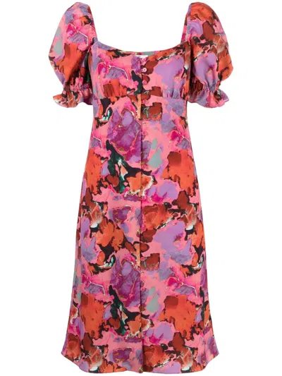 Ps By Paul Smith Floral-print Balloon Sleeves Dress In Patterned Green