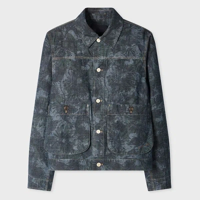 Ps By Paul Smith Floral Print Chambray Work Jacket Blue In Black