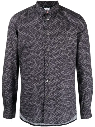 Ps By Paul Smith Floral-print Cotton Shirt In Black