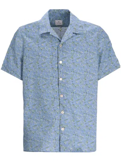 Ps By Paul Smith Floral Print Cotton Shirt In Blue