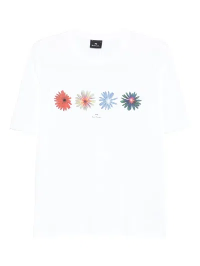 Ps By Paul Smith Floral-print Cotton T-shirt In Gray