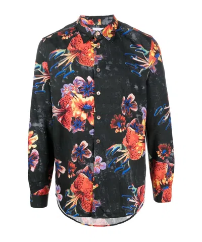 Ps By Paul Smith Floral-print Long-sleeve Shirt In Black