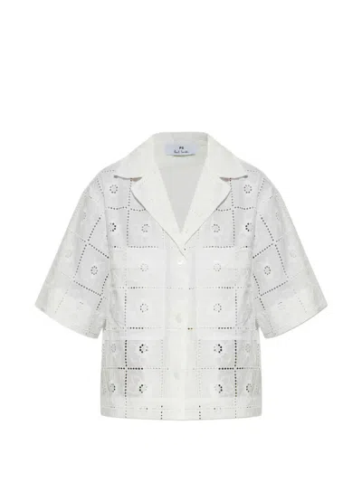 Ps By Paul Smith Floral-embroidered Shirt In White