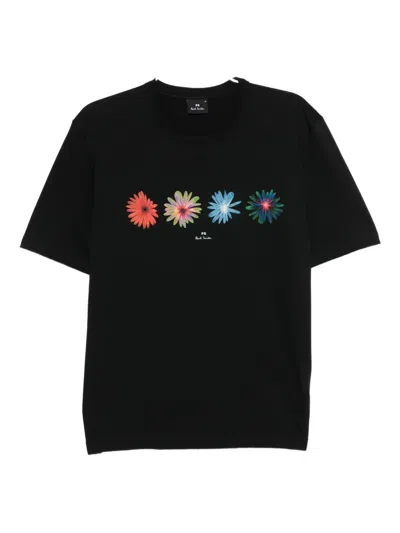 Ps By Paul Smith Flower-print T-shirt In Black
