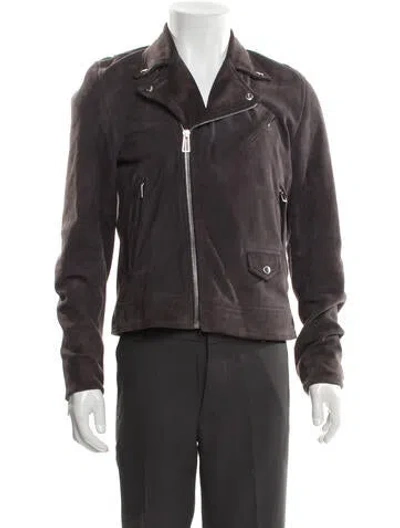 Pre-owned Ps By Paul Smith Goat Leather Moto Jacket In Gray