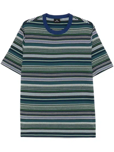 Ps By Paul Smith Grass Green Crewneck Striped T-shirt