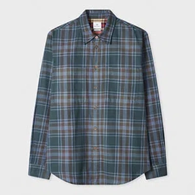 Ps By Paul Smith Green And Blue Cotton-flannel Check Shirt In Multi